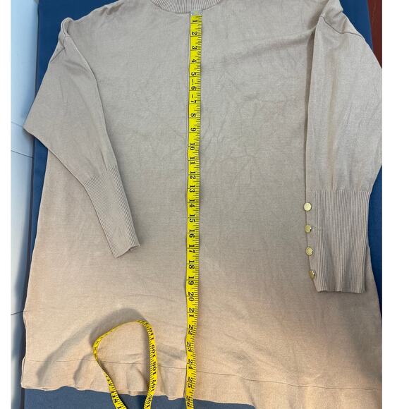 Anne Klein Tan Mock Neck Sweater Gold Button Detail Side Slits Large - Picture 6 of 10